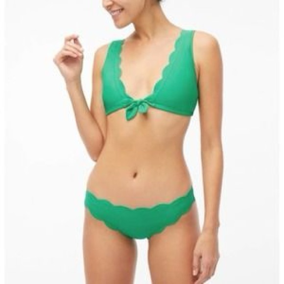 J. Crew Other - J. Crew Green Scalloped Tie Front Bikini Top